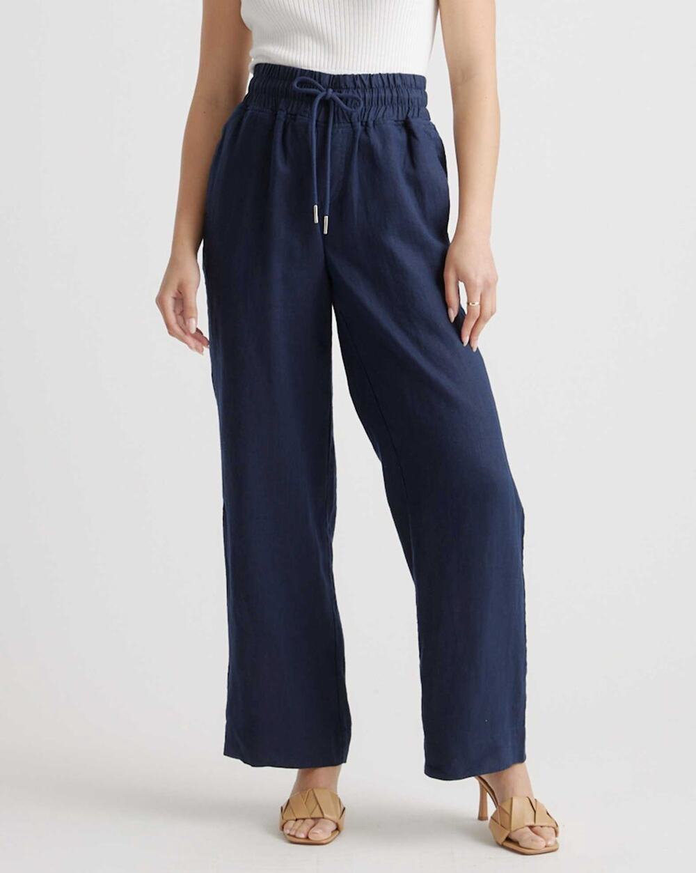 QUINCE 100% European Linen Wide Leg Pants Deep Navy Blue Sz M {3X24}